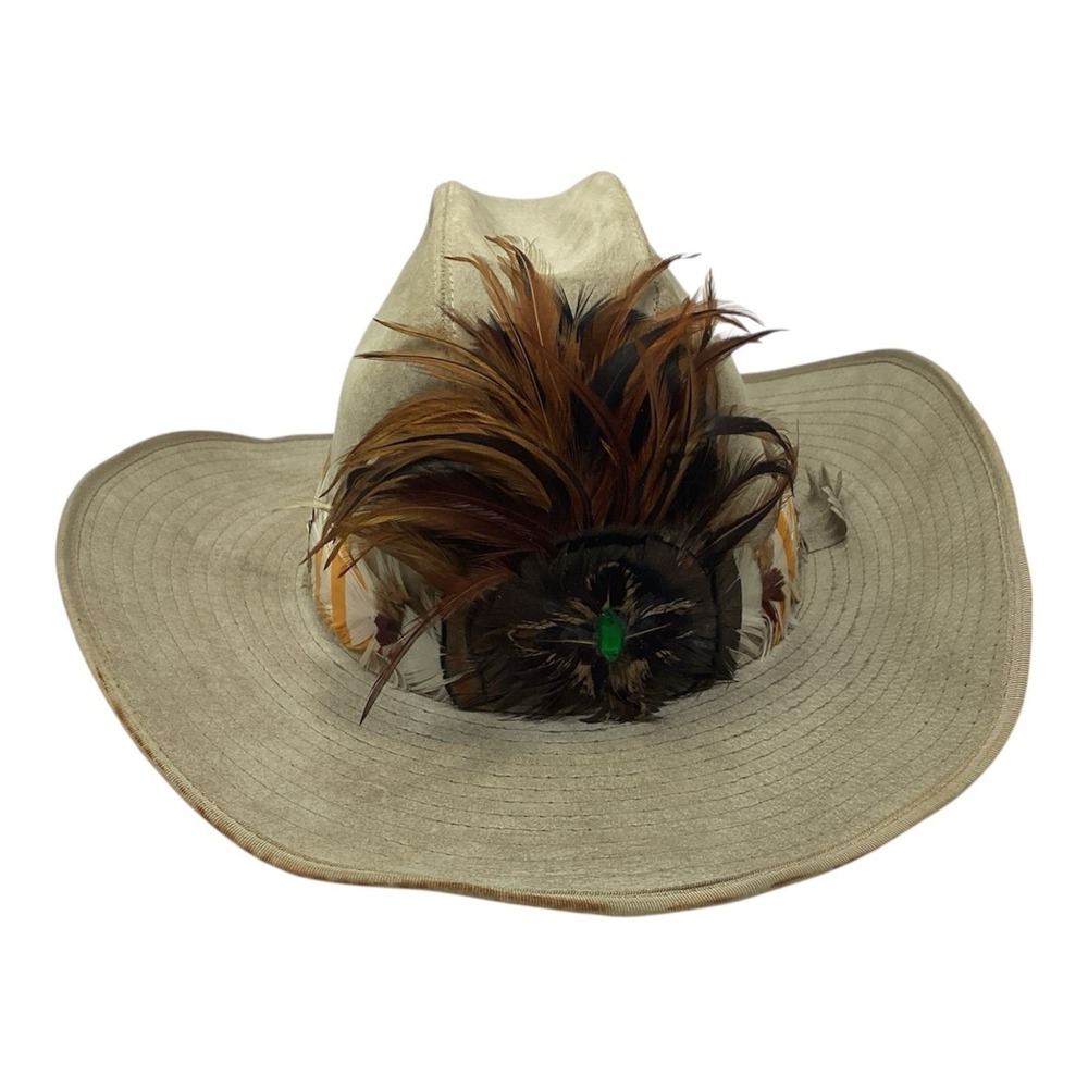 Vtg Stetson JBS Brown Suede Western Rancher w/ Feather Band Cowboy Hat Sz 7 3/8